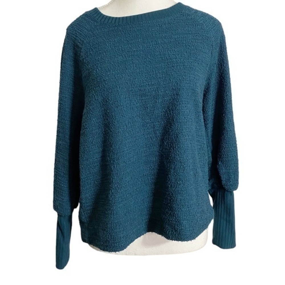 Maeve Teal Long Sleeve Sweater with Purple Bow in Back